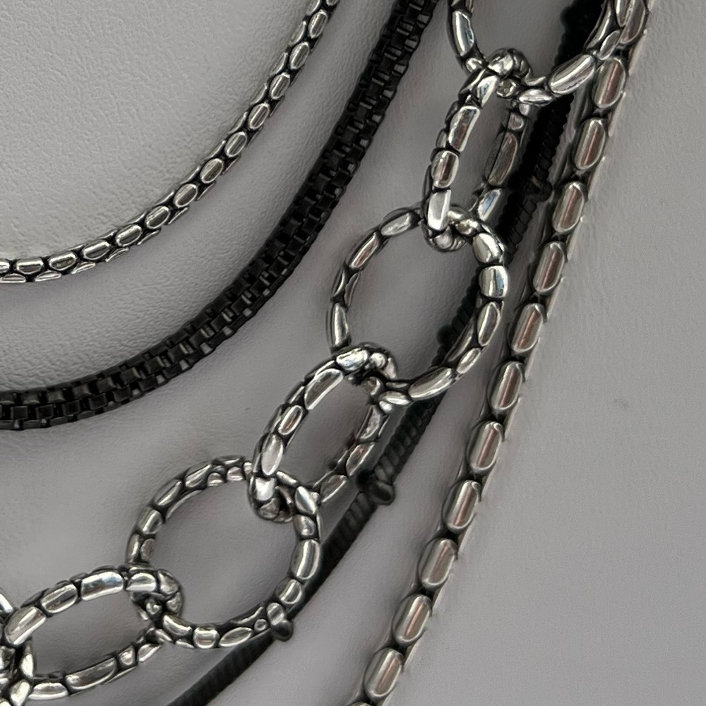 𝅺Brighton Pebble Cascade Layered Multi Strand Silver Necklace - Picture 12 of 12